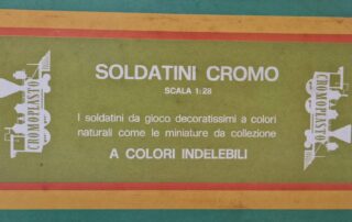 Retro della confezione originale dei soldatini Landi Cromoplasto